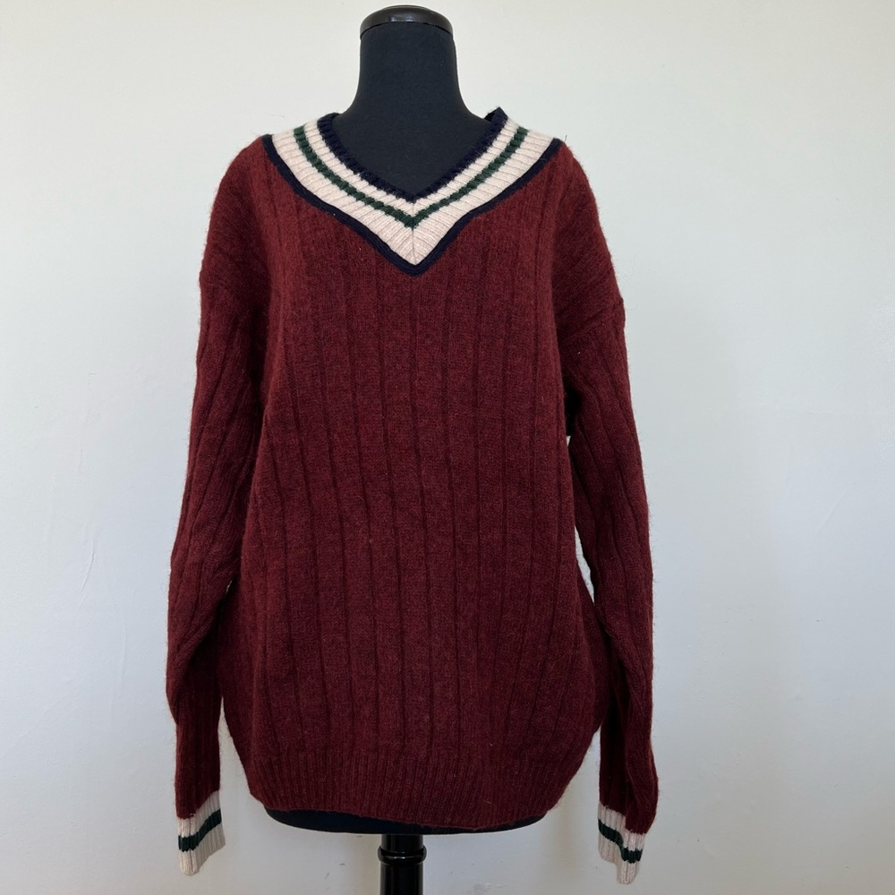 VTG 70s London Fog Outdoors Unlimited Knit V-neck Wool Sweater, L
